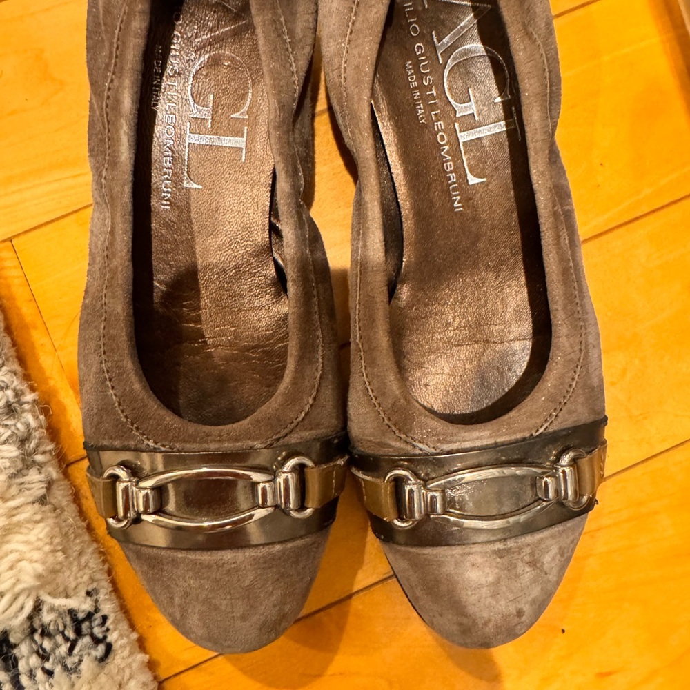 AGL Brown Suede Loafers with Metallic Accent
